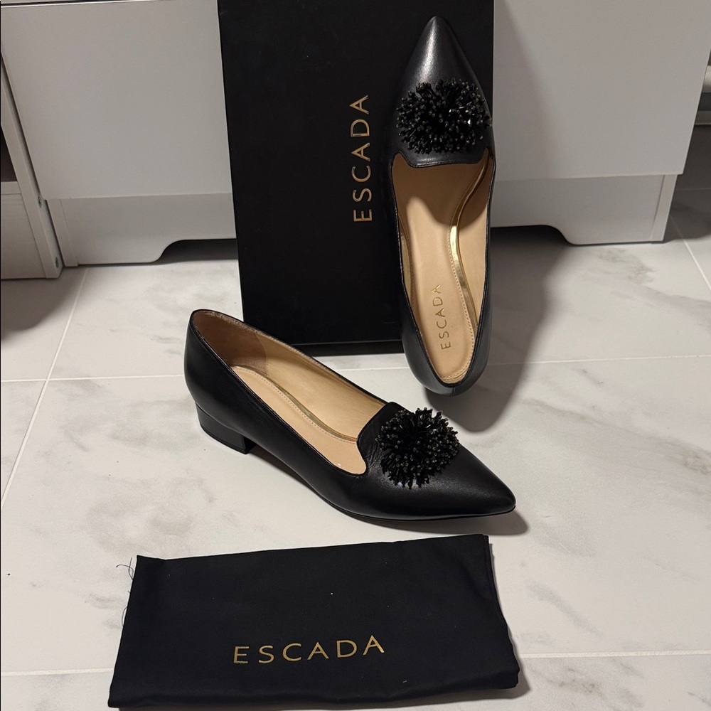Escada Black Loafers with Textured Detail